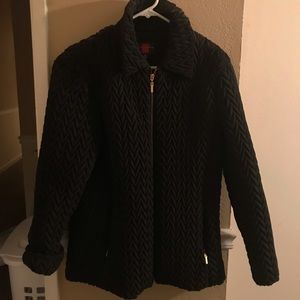 Fabric chevron patterned puffy jacket gold zipper